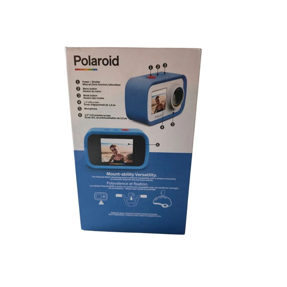 Polaroid iD922 4K Streaming Action Camera Teal Blue Waterproof Wi-Fi Dual Screen - Picture 2 of 8